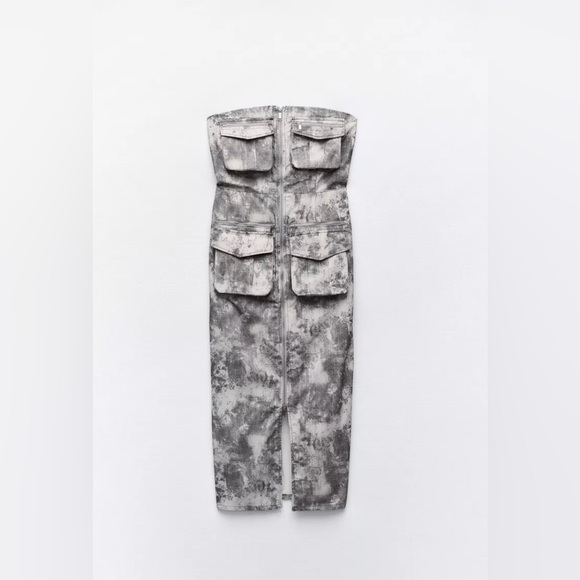 Zara strapless cargo printed midi dress - Picture 5 of 7